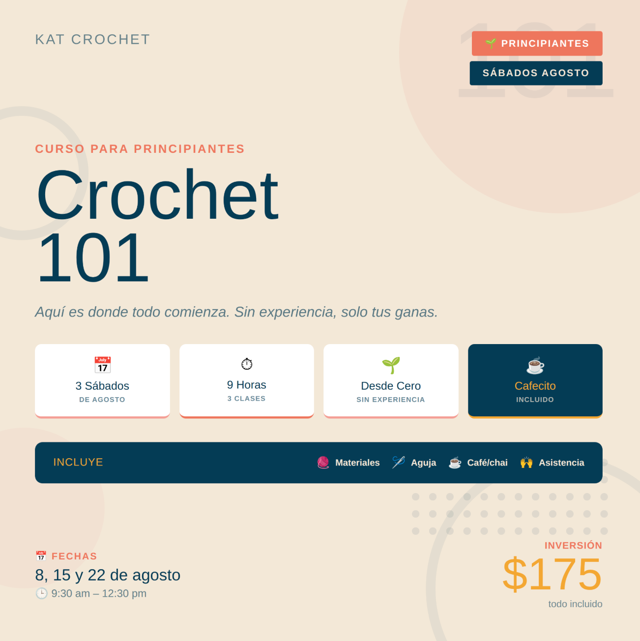 CROCHET 101 - CURSO PARA PRINCIPIANTES (SABADOS - AGOSTO 2026)