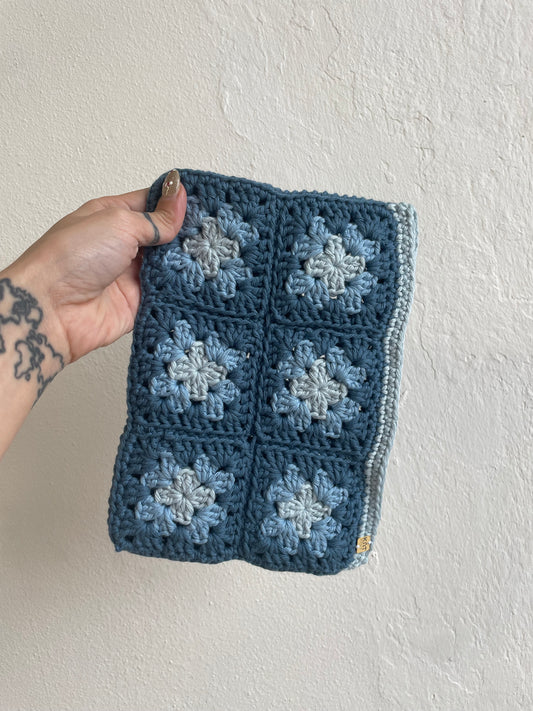 Blues Granny Squares Crochet Booksleeve