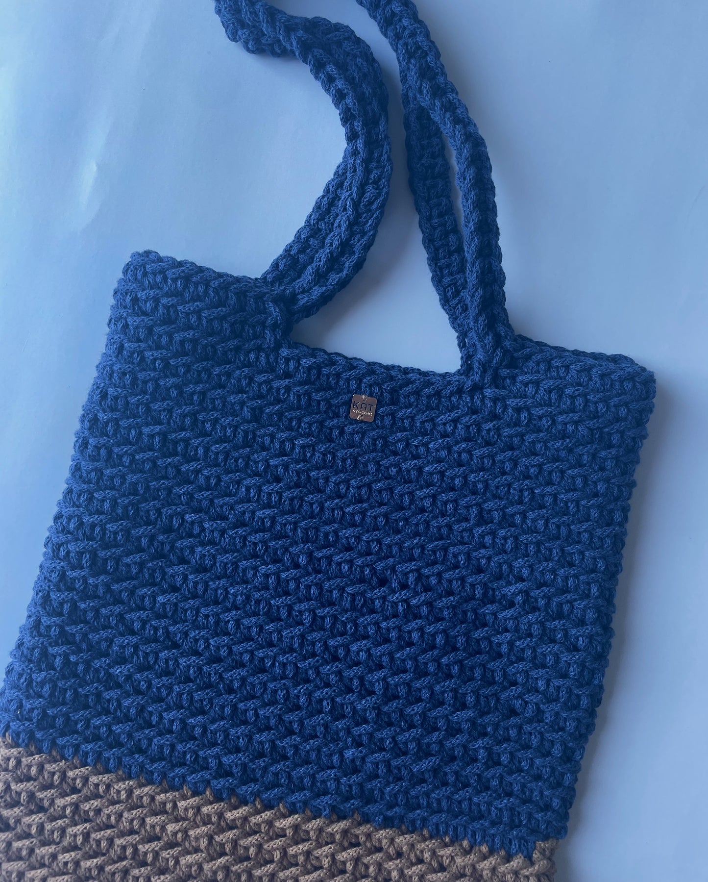 Crochet Brown and Blue Tote Bag I