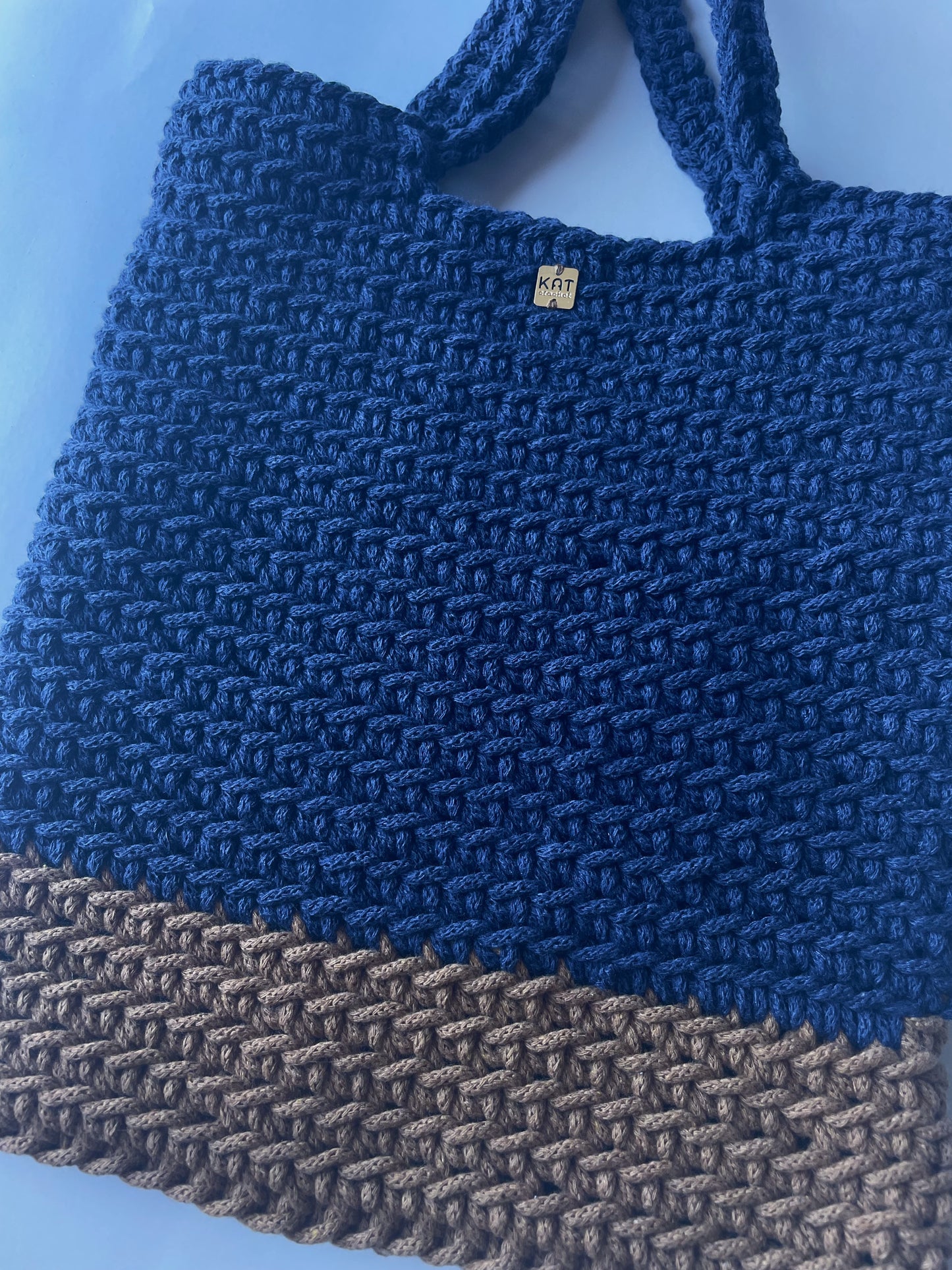 Crochet Brown and Blue Tote Bag I