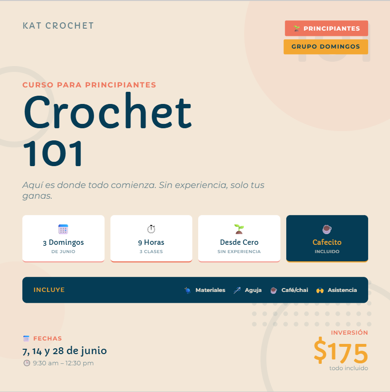 CROCHET 101 - CURSO PARA PRINCIPIANTES (DOMINGOS - JUNIO 2026)
