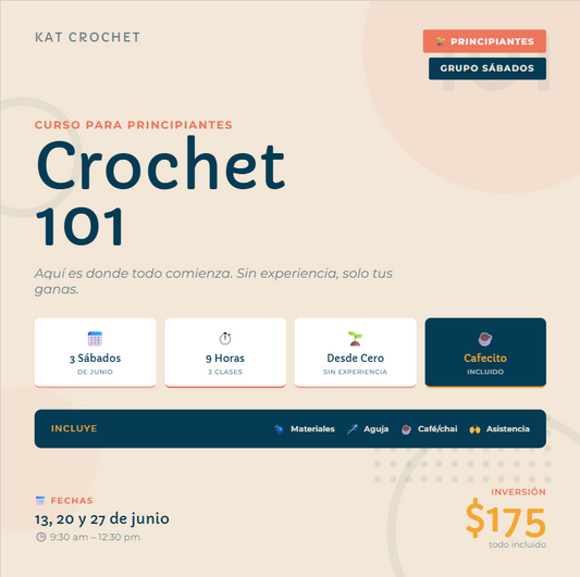 CROCHET 101 - CURSO PARA PRINCIPIANTES (SABADOS - JUNIO 2026)