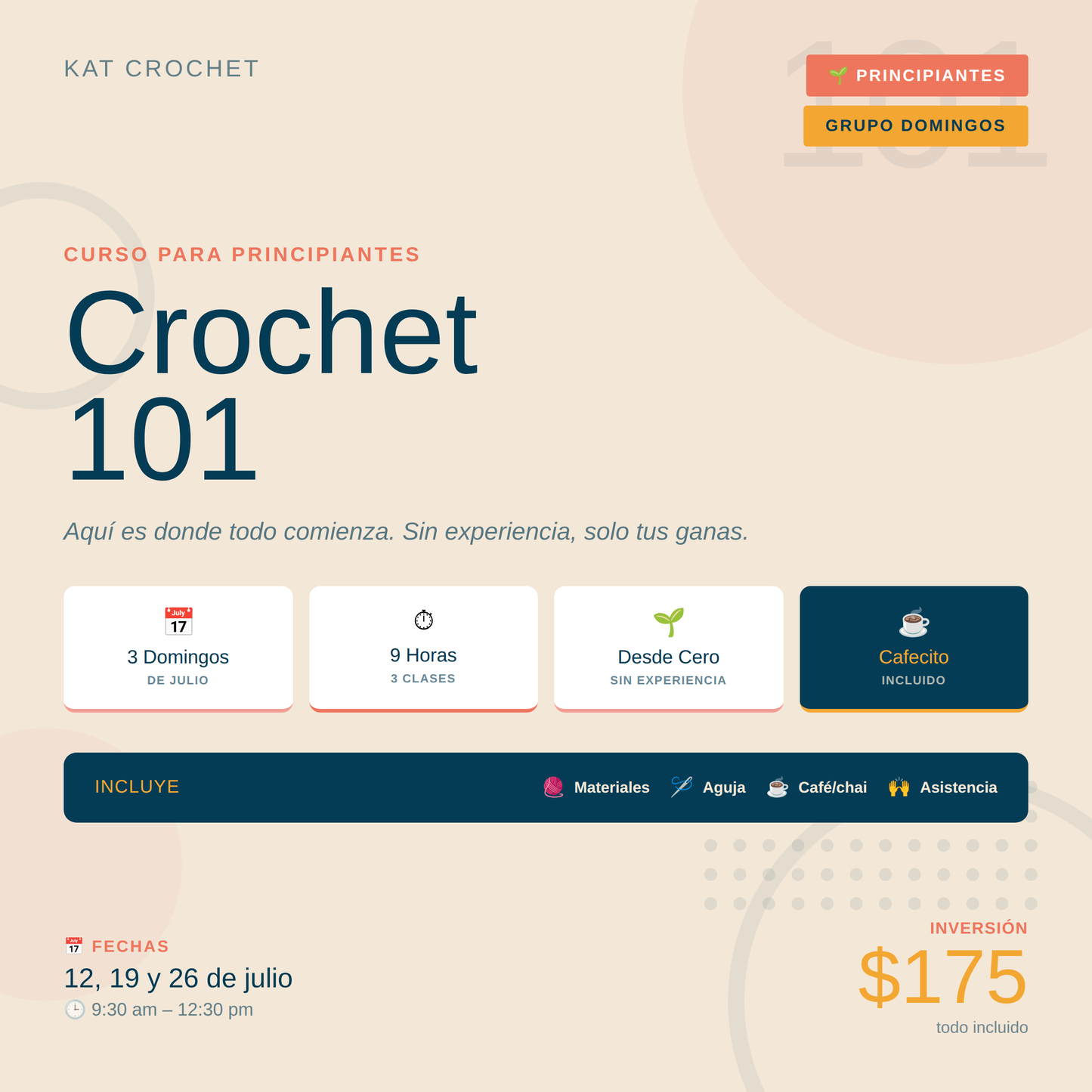 CROCHET 101 - CURSO PARA PRINCIPIANTES (DOMINGOS - JULIO 2026)